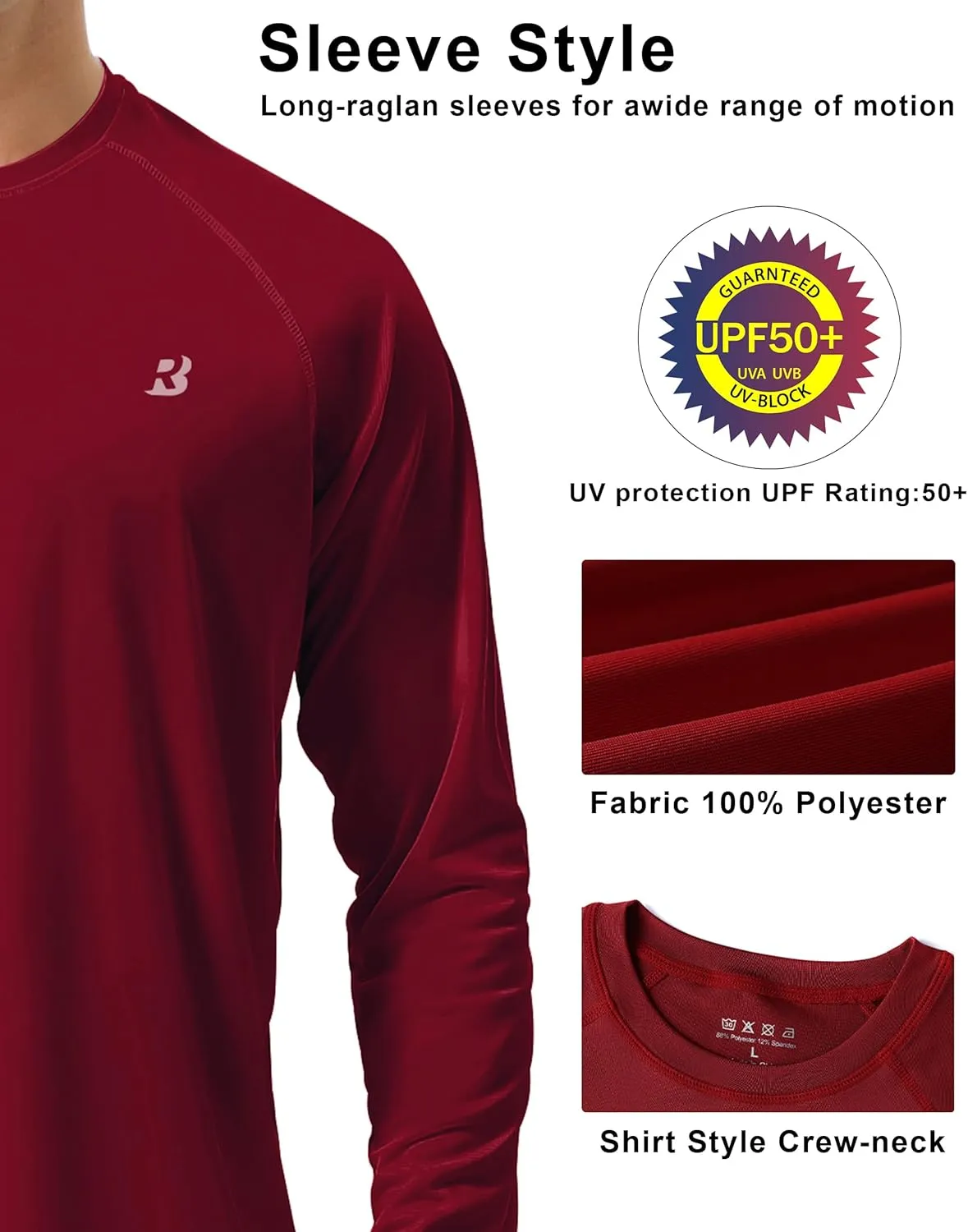 Roadbox Mens UPF 50  UV Sun Protection Shirts Outdoor Long Sleeve SPF Rash Guard for Fishing Hiking Swimming Running