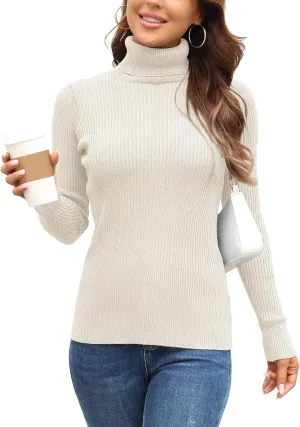 Rocorose Women's Ribbed Turtleneck Sweater Long Sleeve Knitted Solid Pullover