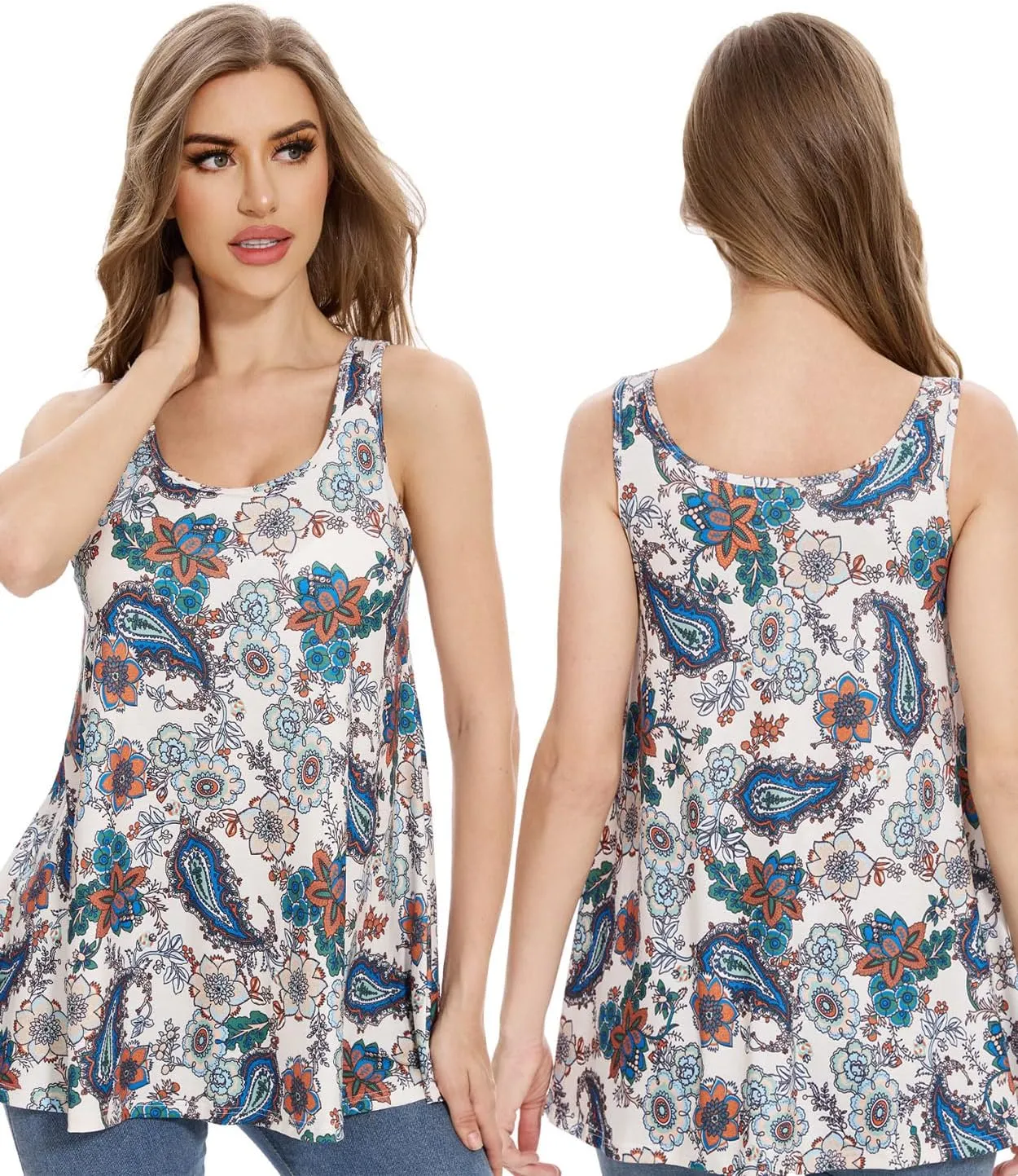 Rosyline Tank Top for Women with Built in Bra Flowy Swing Undershirt Tank Tops S-4XL
