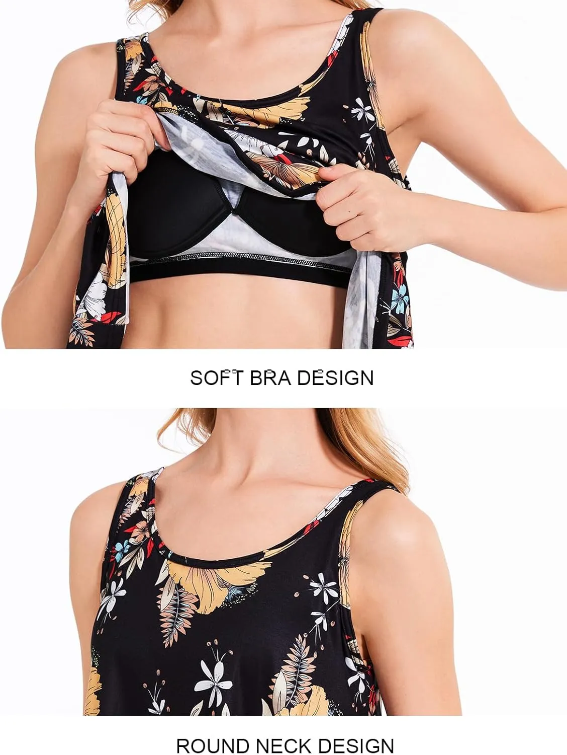 Rosyline Tank Top for Women with Built in Bra Flowy Swing Undershirt Tank Tops S-4XL