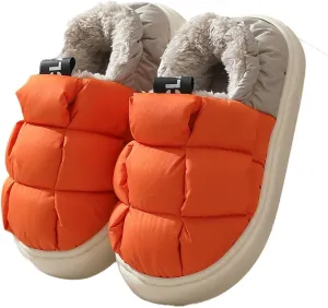 Rungion Furry Puffer Slippers for Women Men Warm Plush Lining House Slippers Comfy Wrap Heel Indoor Sandals Winter Outdoor