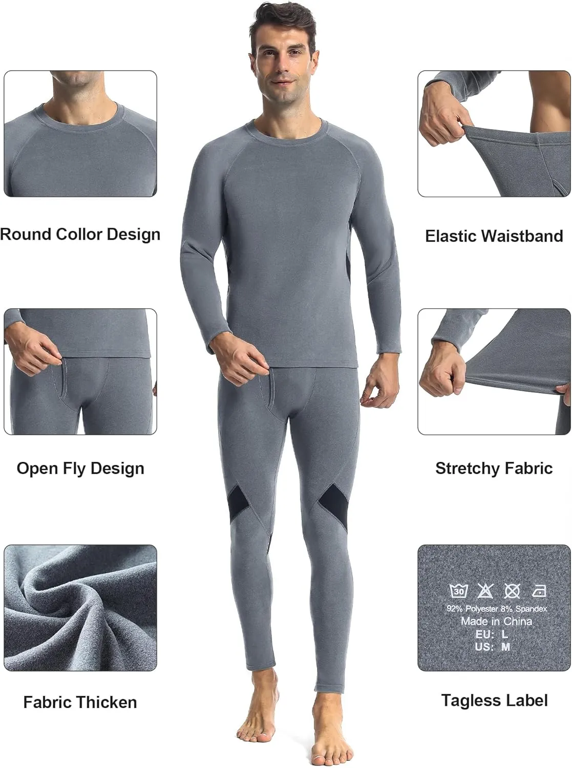 Runhit Mens Thermal Underwear Set：Fleece Lined Long Johns for Men Thermal Shirts and Pants Base Layer Cold Weather Thermals