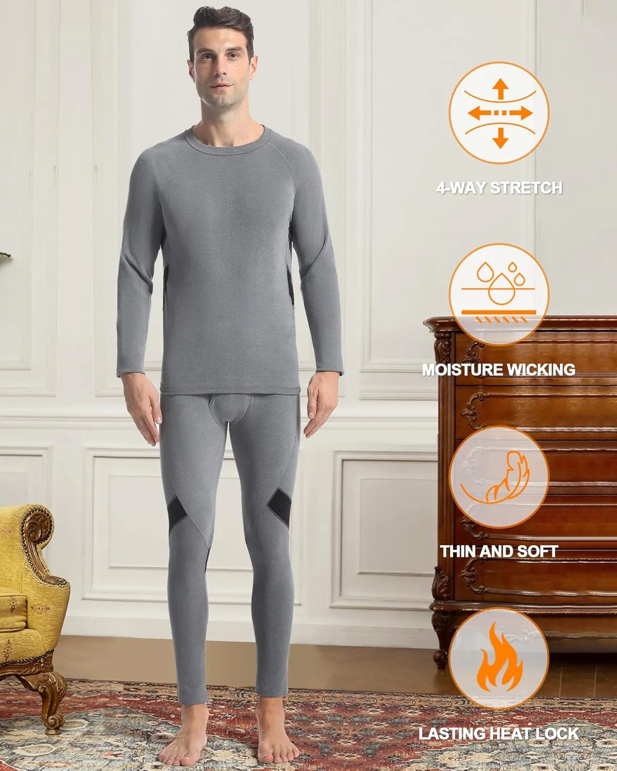 Runhit Mens Thermal Underwear Set：Fleece Lined Long Johns for Men Thermal Shirts and Pants Base Layer Cold Weather Thermals