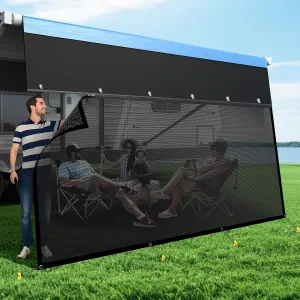 RV Awning Sun Shade Screen with Zipper, Upgrade 600D Oxford Top   8.11oz Denser Mesh Bottom, 95% UV Protection, Easy Install Sunscreen Shade Complete Kits for Trailer Awning 8' x 12'3''