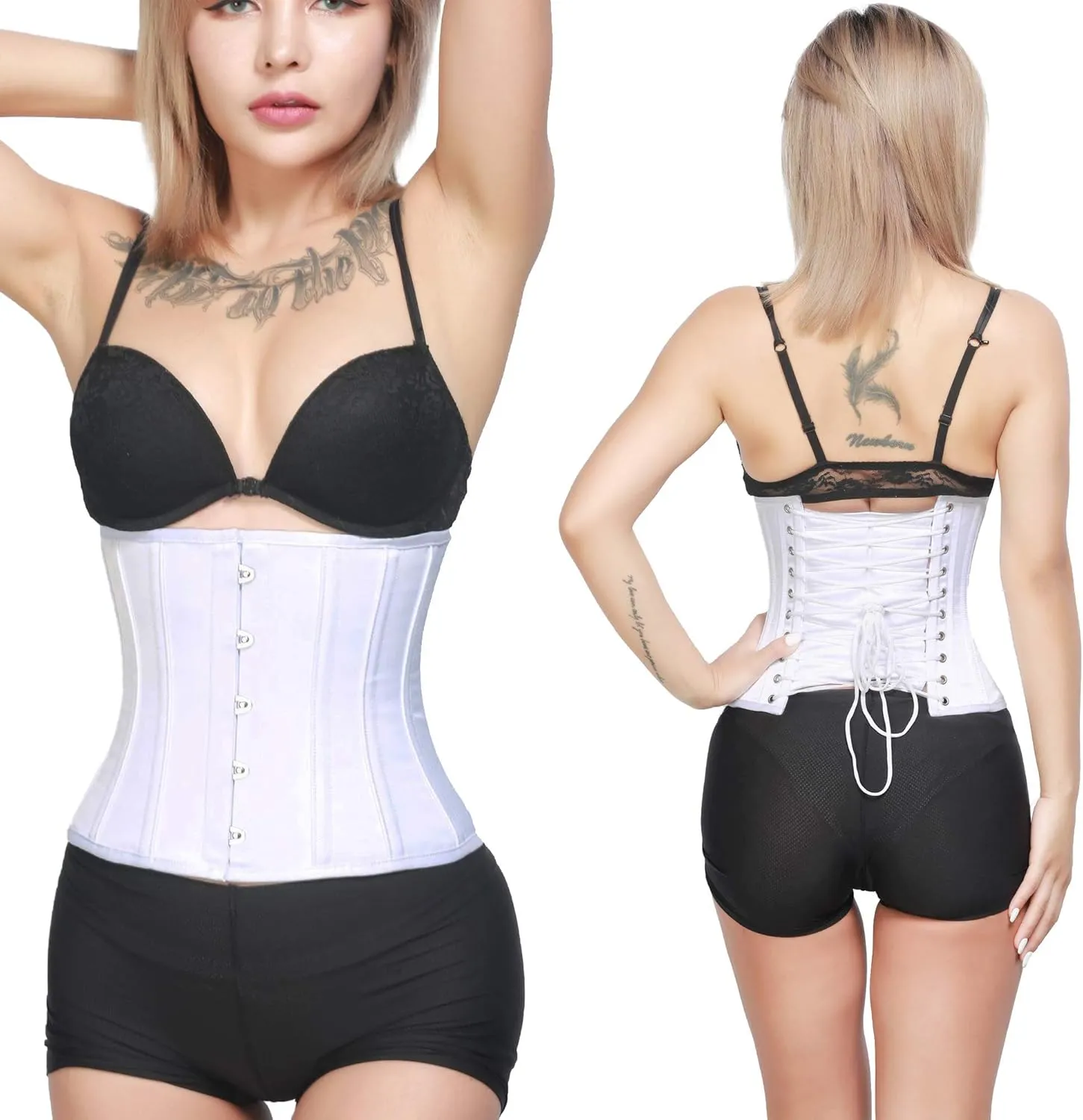RZY Women's Petite 12 Steel Boned Heavy Duty Waist Trainer Underbust Corset Short Torso Mesh Body Shaper (Fabric style)