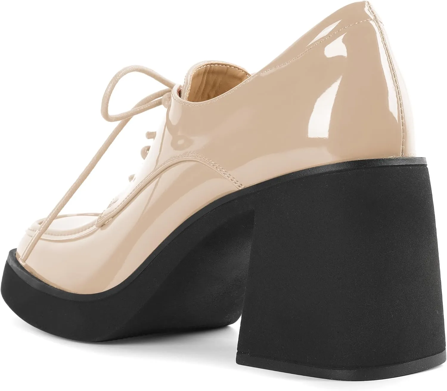 SAMMITOP Platform Oxfords for Women Chunky Lace Up Oxford Shoes Square Toe Casual Comfort Business Work Office Dress Shoes Patent Leather 3.2 Inches