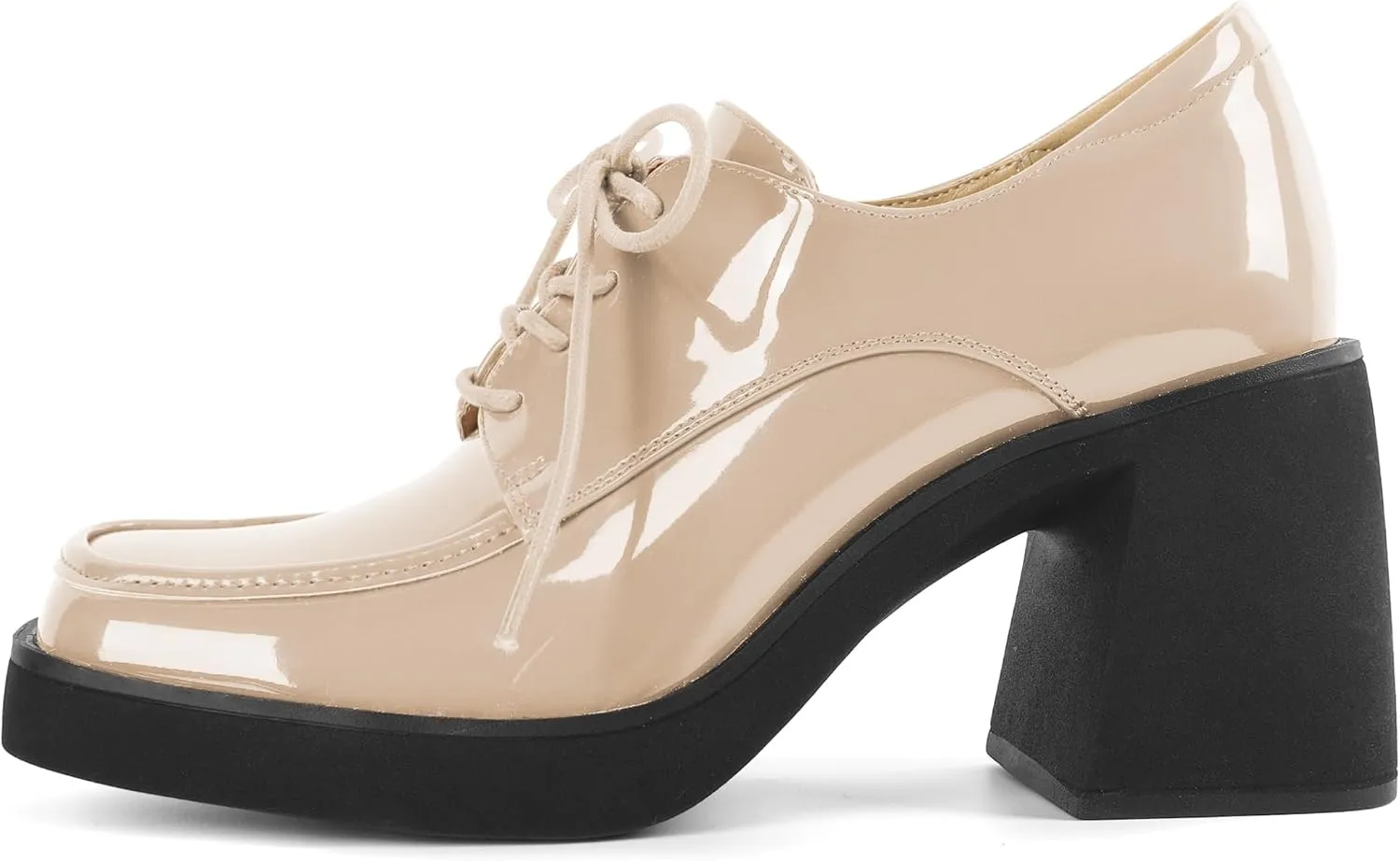 SAMMITOP Platform Oxfords for Women Chunky Lace Up Oxford Shoes Square Toe Casual Comfort Business Work Office Dress Shoes Patent Leather 3.2 Inches