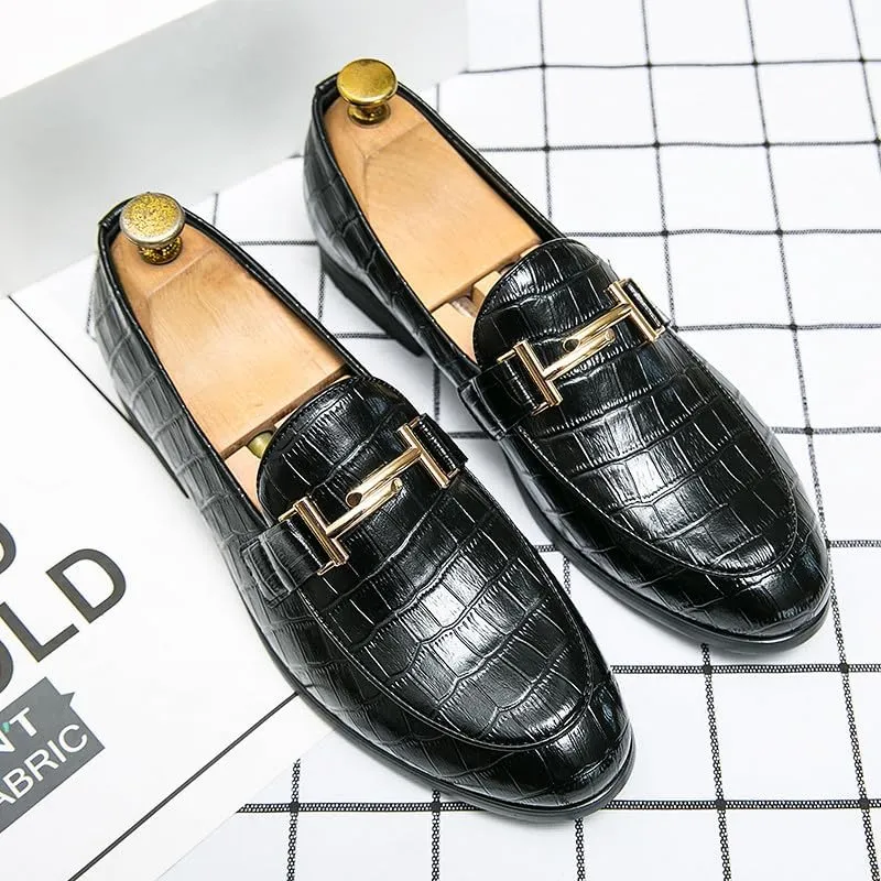 Santimon Men's Leather Loafers Crocodile Printed Classic Moccasins Casual Formal Dress Slip On Driving Shoes for Men