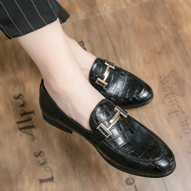 Santimon Men's Leather Loafers Crocodile Printed Classic Moccasins Casual Formal Dress Slip On Driving Shoes for Men