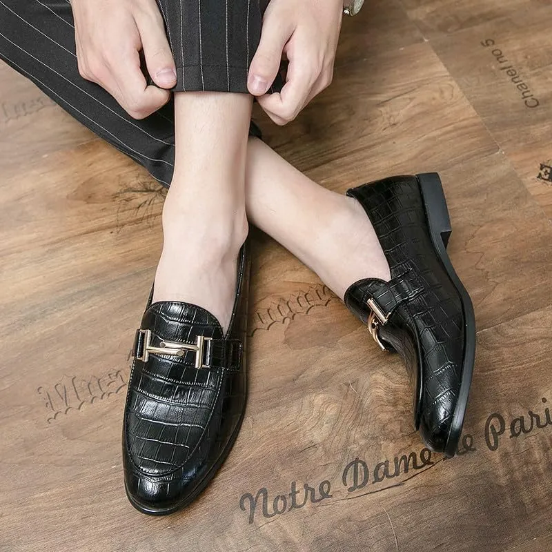 Santimon Men's Leather Loafers Crocodile Printed Classic Moccasins Casual Formal Dress Slip On Driving Shoes for Men