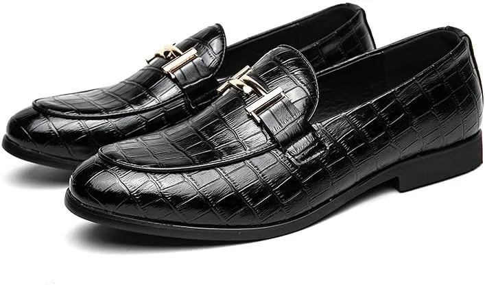 Santimon Men's Leather Loafers Crocodile Printed Classic Moccasins Casual Formal Dress Slip On Driving Shoes for Men