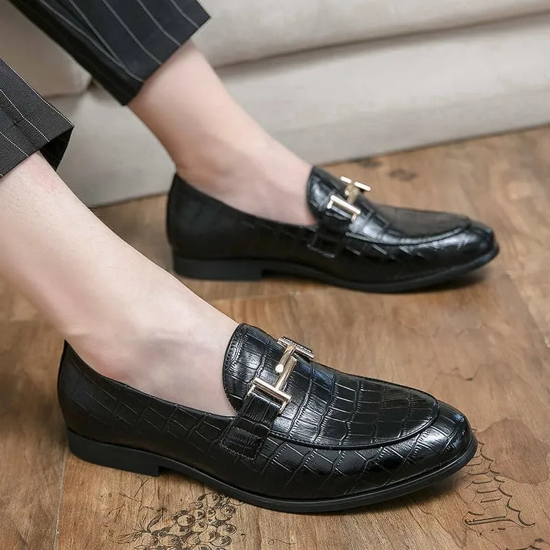 Santimon Men's Leather Loafers Crocodile Printed Classic Moccasins Casual Formal Dress Slip On Driving Shoes for Men