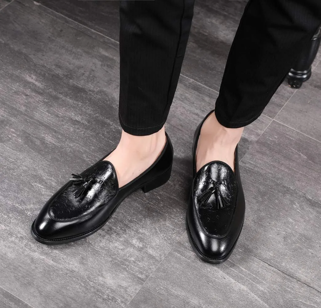 Santimon Mens Loafers Tassel Fringe Leather Casual Driving Slip on Dress Shoes Moccasins