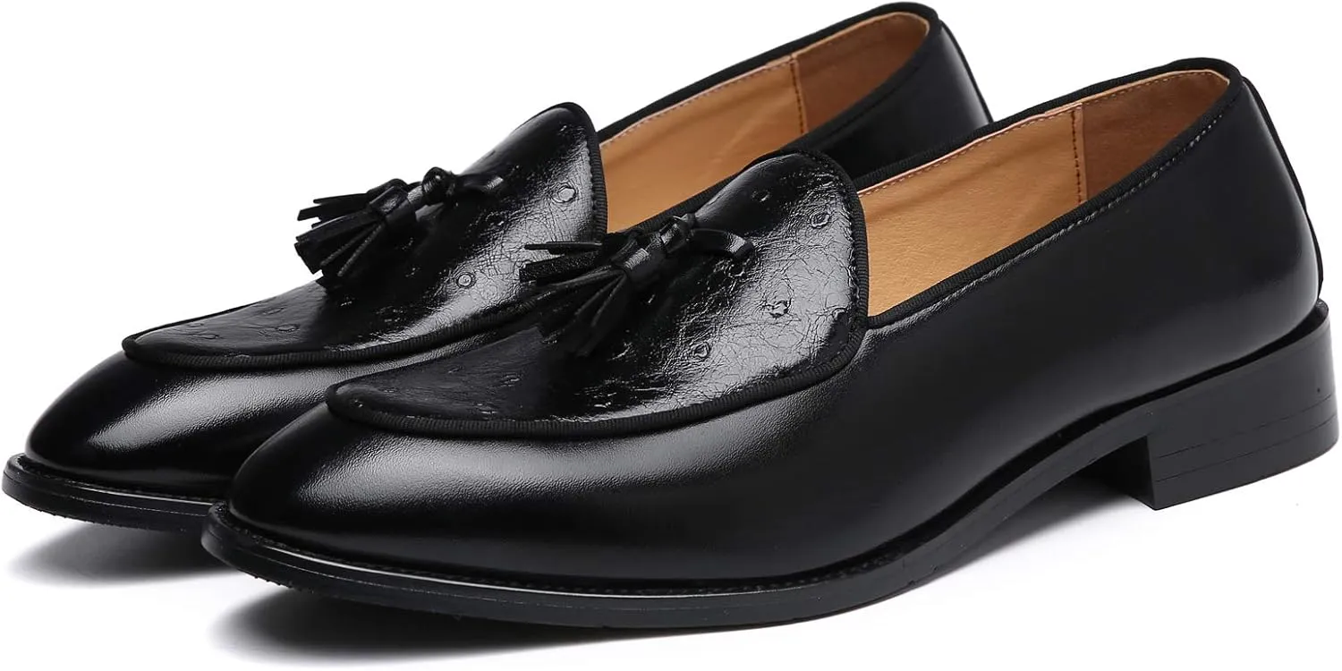 Santimon Mens Loafers Tassel Fringe Leather Casual Driving Slip on Dress Shoes Moccasins
