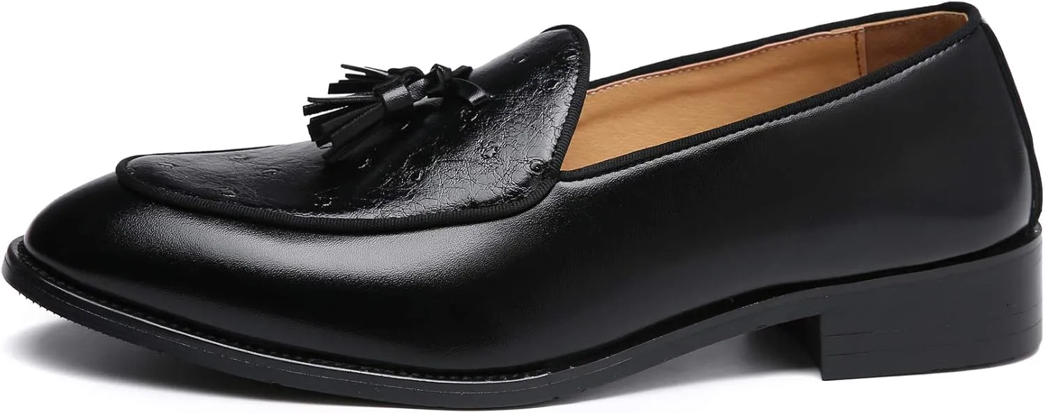 Santimon Mens Loafers Tassel Fringe Leather Casual Driving Slip on Dress Shoes Moccasins
