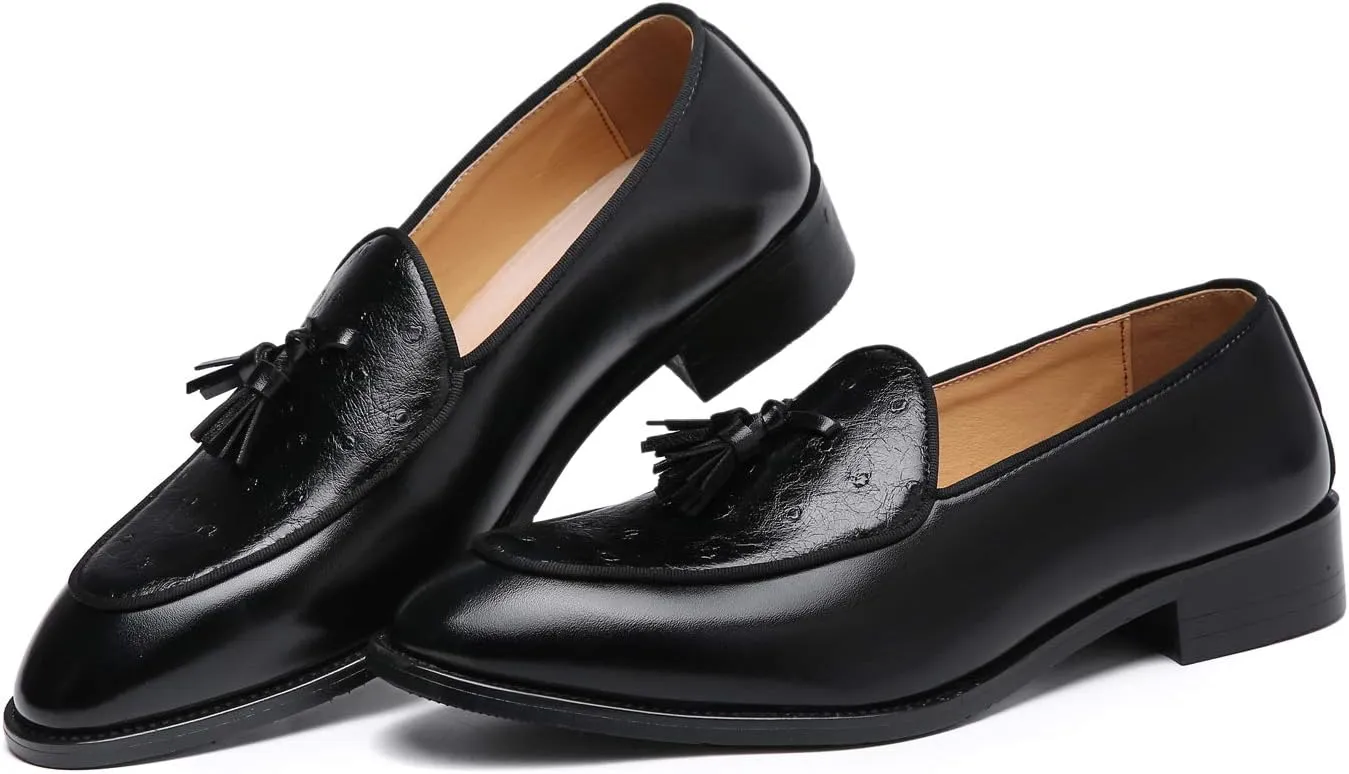 Santimon Mens Loafers Tassel Fringe Leather Casual Driving Slip on Dress Shoes Moccasins