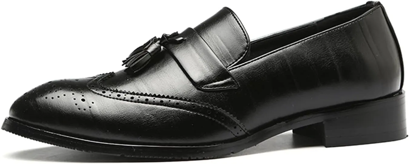 Santimon Men's Smoking Slipper Tassel Loafers Brogue PU Leather Driving Boat Moccasins Casual Shoes