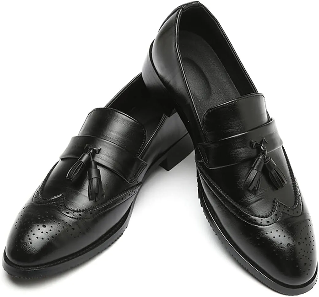 Santimon Men's Smoking Slipper Tassel Loafers Brogue PU Leather Driving Boat Moccasins Casual Shoes