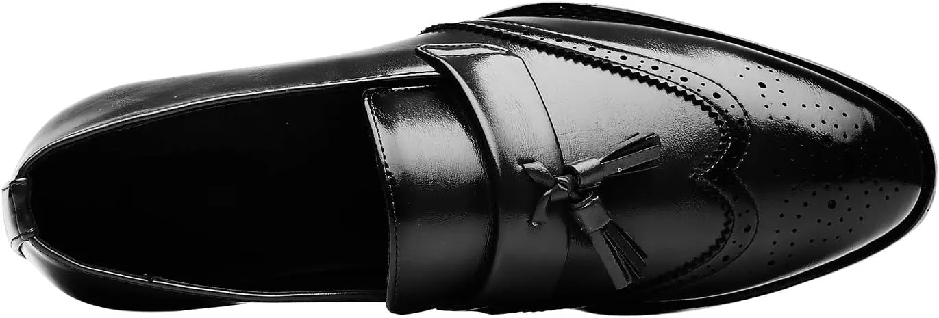Santimon Men's Smoking Slipper Tassel Loafers Brogue PU Leather Driving Boat Moccasins Casual Shoes