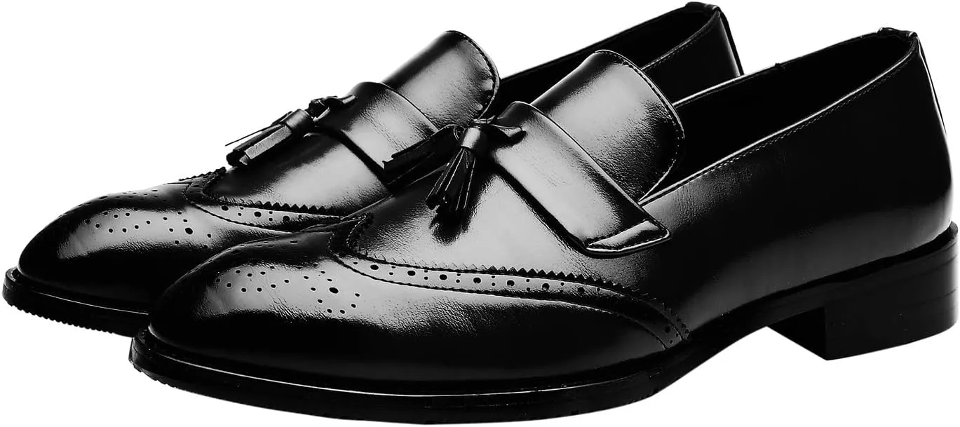 Santimon Men's Smoking Slipper Tassel Loafers Brogue PU Leather Driving Boat Moccasins Casual Shoes