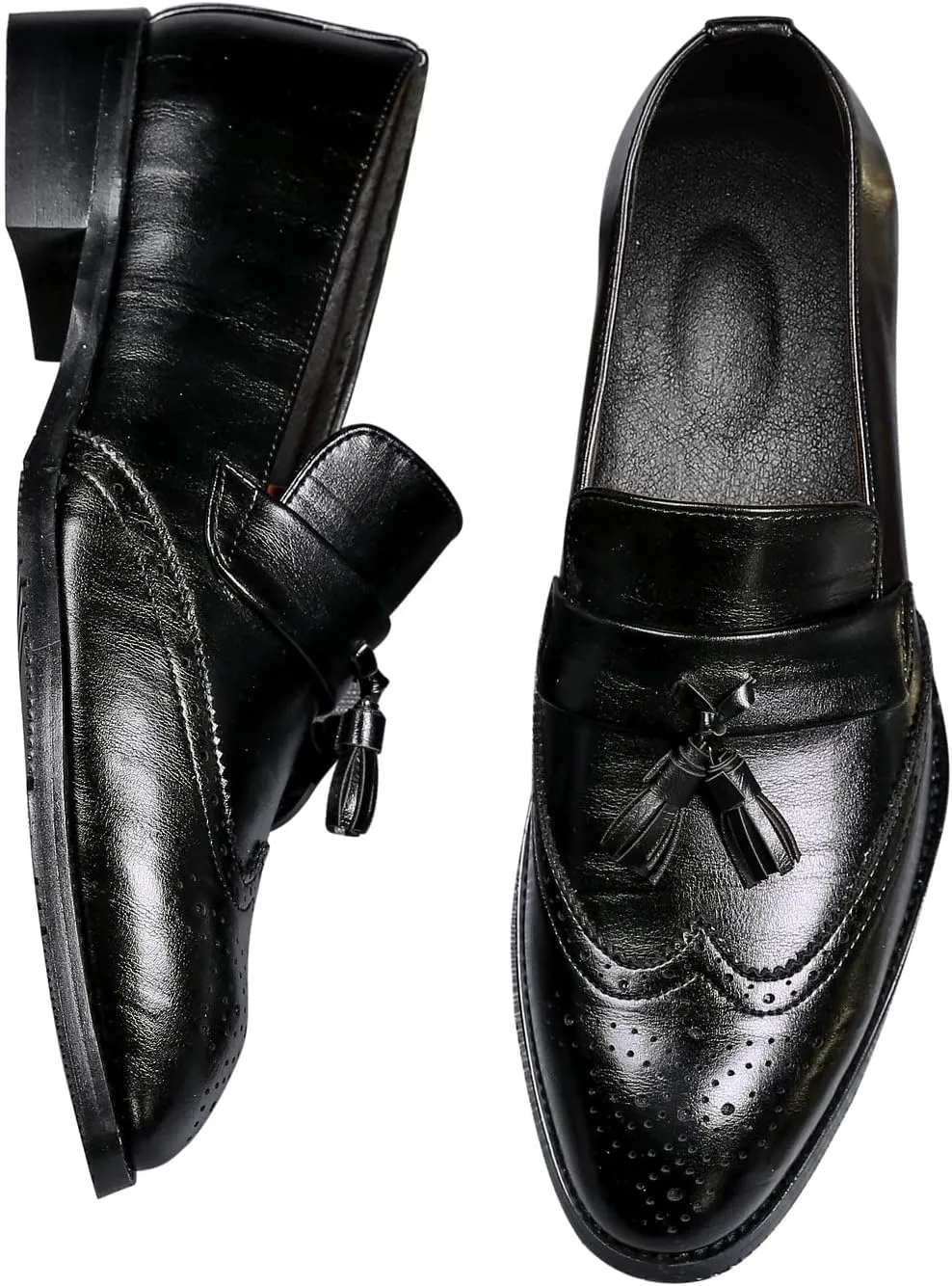 Santimon Men's Smoking Slipper Tassel Loafers Brogue PU Leather Driving Boat Moccasins Casual Shoes