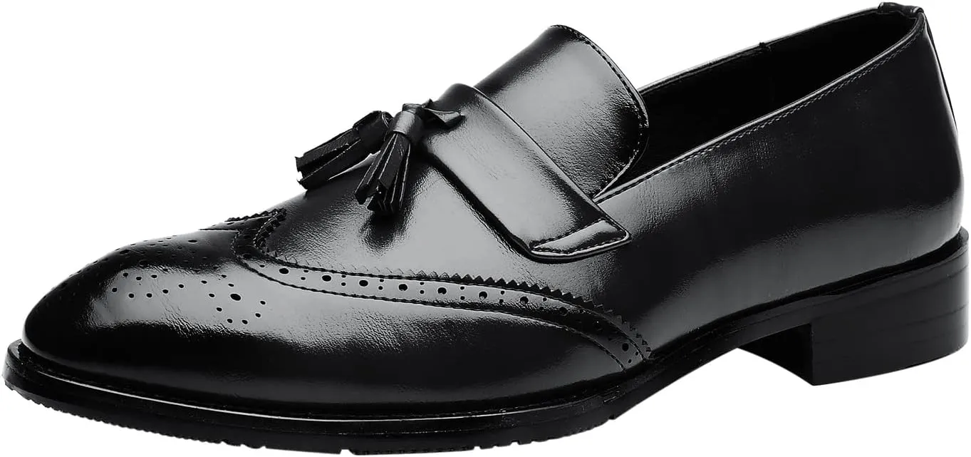 Santimon Men's Smoking Slipper Tassel Loafers Brogue PU Leather Driving Boat Moccasins Casual Shoes