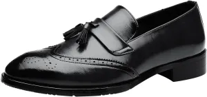 Santimon Men's Smoking Slipper Tassel Loafers Brogue PU Leather Driving Boat Moccasins Casual Shoes