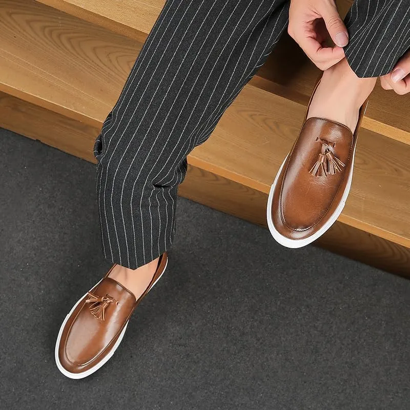 Santimon Men’s Tassel Loafers Casual Leather Slip-On Sneakers Flat Comfortable Fashion Shoes for Work, Weekend, Travel, Black/Brown