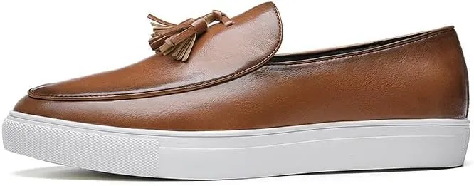 Santimon Men’s Tassel Loafers Casual Leather Slip-On Sneakers Flat Comfortable Fashion Shoes for Work, Weekend, Travel, Black/Brown