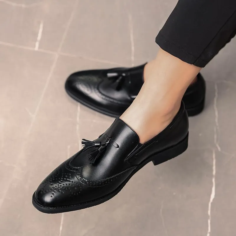 Santimon Mens Wingtip Tassel Loafers Wedding Dress Shoes Slip-On Brogues Loafers for Men Tuxedo Suit Shoes