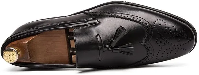 Santimon Mens Wingtip Tassel Loafers Wedding Dress Shoes Slip-On Brogues Loafers for Men Tuxedo Suit Shoes
