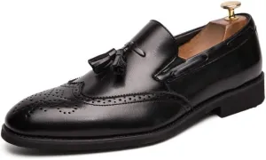 Santimon Mens Wingtip Tassel Loafers Wedding Dress Shoes Slip-On Brogues Loafers for Men Tuxedo Suit Shoes