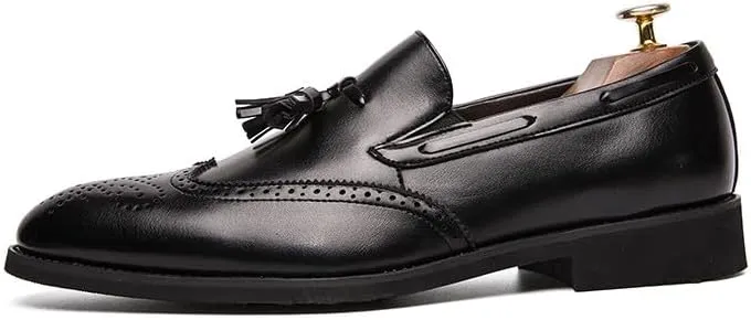 Santimon Mens Wingtip Tassel Loafers Wedding Dress Shoes Slip-On Brogues Loafers for Men Tuxedo Suit Shoes