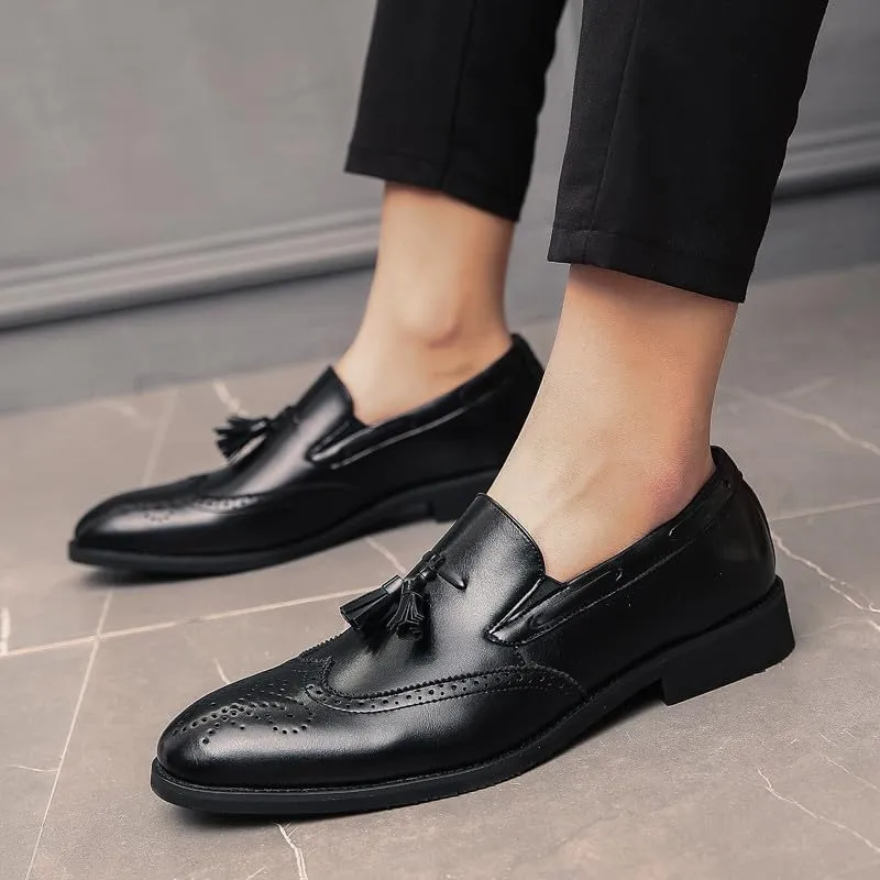 Santimon Mens Wingtip Tassel Loafers Wedding Dress Shoes Slip-On Brogues Loafers for Men Tuxedo Suit Shoes