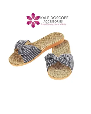 Seersucker Bow Slide/Sandal - Navy