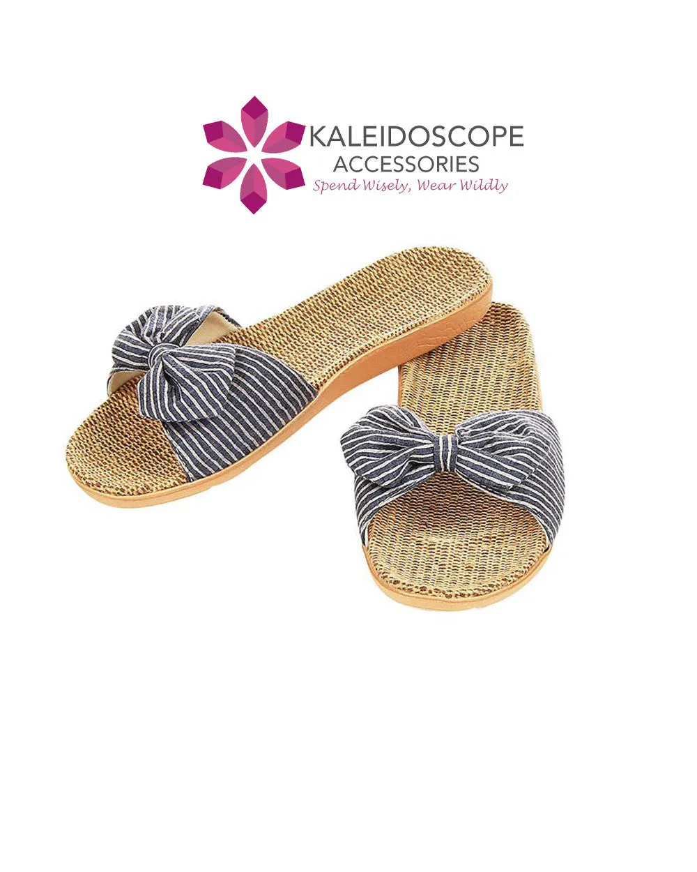 Seersucker Bow Slide/Sandal - Navy