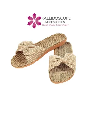 Seersucker Bow Slide/Sandal - Tan