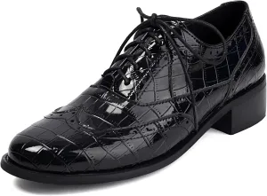 SEIFIN Oxford Shoes for Women Perforated Classic Lace-up Oxfords Brogue Wingtip Brogue Pumps Round Toe Low Heel Patent Leather Flat Dress Vintage Shoes for Ladies Women