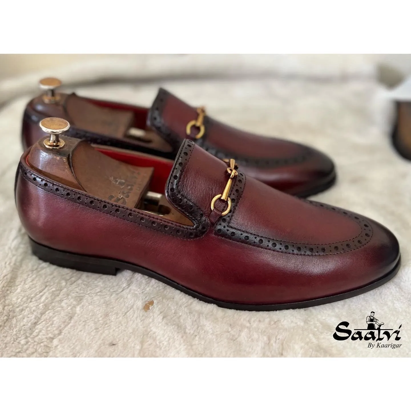 Semi Brogue Horsebit Loafers Bordo