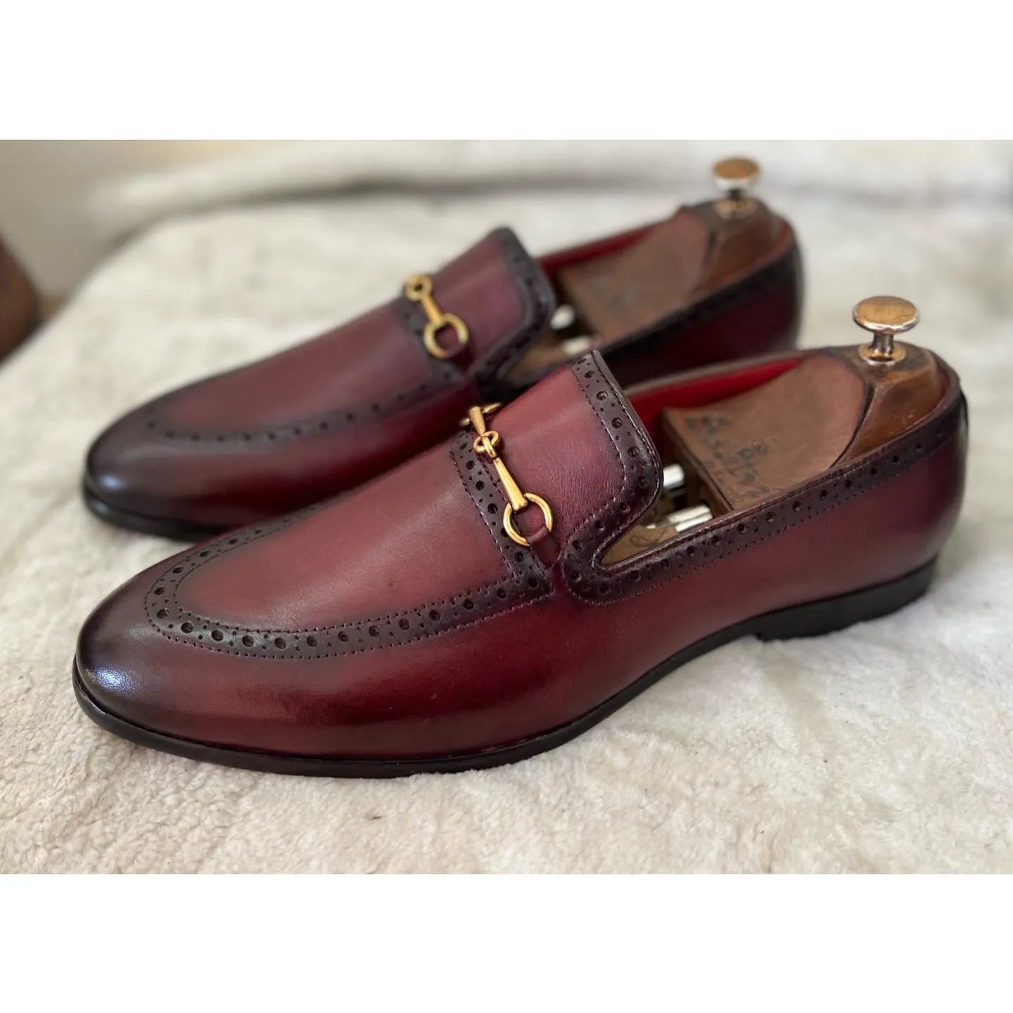 Semi Brogue Horsebit Loafers Bordo