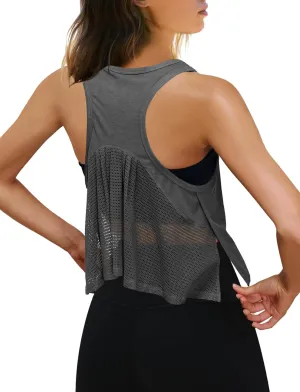 SENSERISE Womens Workout Tank Tops Athletic Sleeveless Shirts Mesh Racerback Tank Gym Yoga Active Crop Top