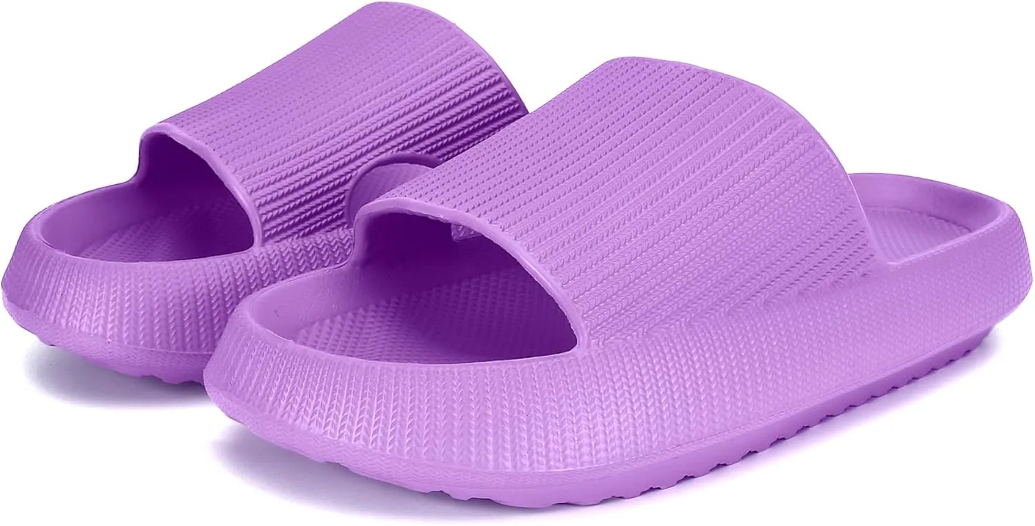 Sharllen Cloud Slides for Boys & Girls - Non-Slip House Slippers for Kids - Beach Slide Sandals in Black, White & Beige