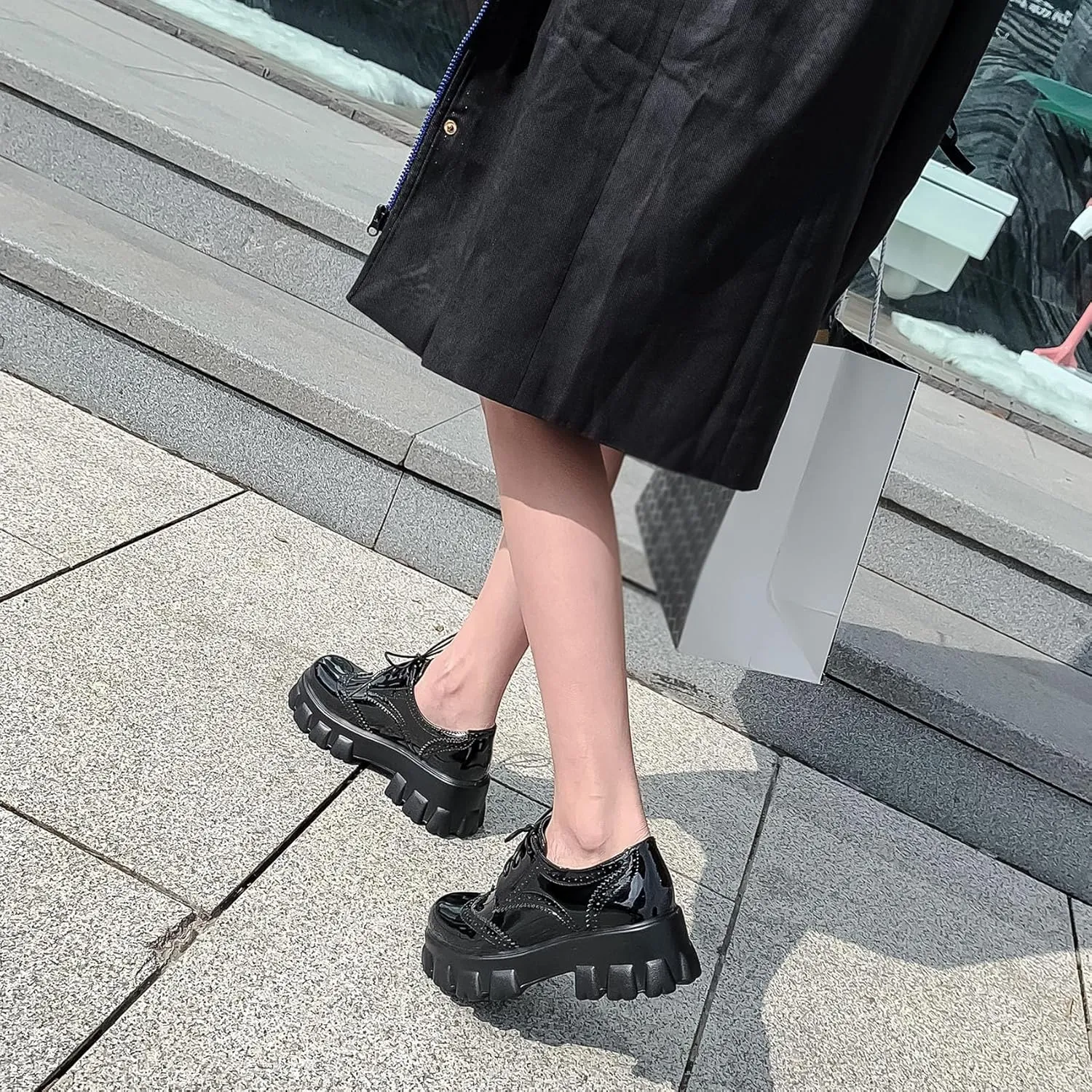 SHEMEE Women's Platform Oxfords Chunky Heels Loafer Lug Sole Lace Up Derby Shoes Comfort Business Work Office Dress Pumps