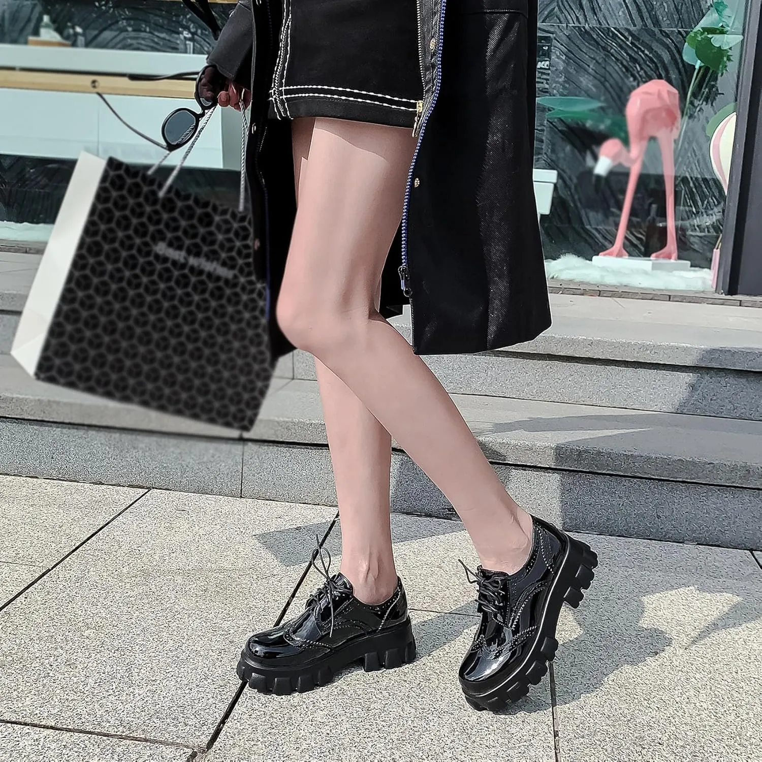 SHEMEE Women's Platform Oxfords Chunky Heels Loafer Lug Sole Lace Up Derby Shoes Comfort Business Work Office Dress Pumps