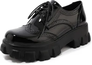 SHEMEE Women's Platform Oxfords Chunky Heels Loafer Lug Sole Lace Up Derby Shoes Comfort Business Work Office Dress Pumps