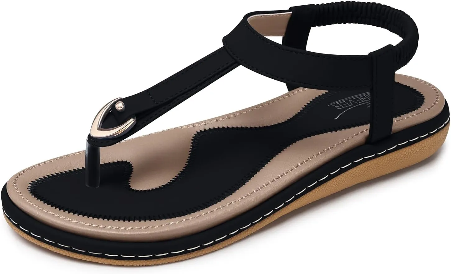 SHIBEVER Womens Sandals Summer Flat: Dressy Casual Flats Sandals - T-Strap Flip Flop Thong Sandals - Black Size 7 Comfy Walking