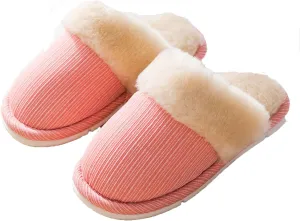 Simple Striped Plush Slippers Soft Fluffy Warm Cozy Home Non-Slip Couple Style Casual Memory Foam Fuzzy Slides Indoor Outdoor Anti-Skid (Size:40-41,Color:pink)