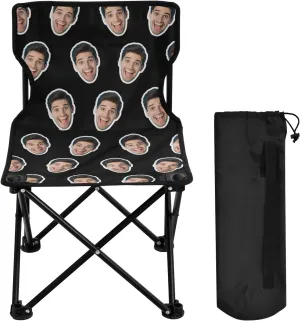 Sinestour Black Custom Folding Camping Chair Personalized Photo Face Outdoor Chair with Carry Bag for Barbeques Travel Lawn