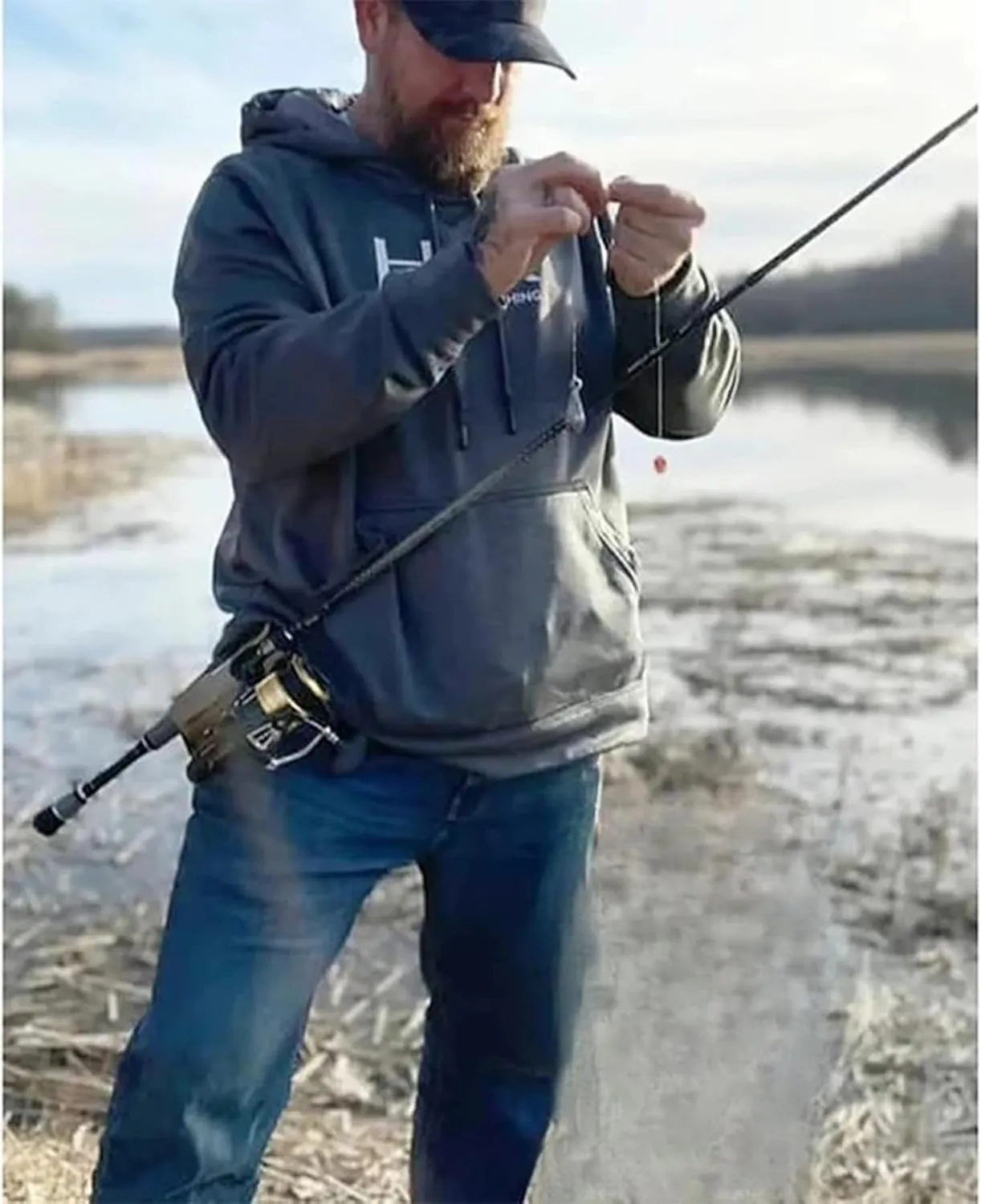 Slide-in Fishing Rod Hip Holster, Hands-Free Rod Holder for Wading, Surf, Fly & Bank Fishing – Quick Draw Waist Belt Gear Durable, 2026 New Weatherproof Nylon(Gray)