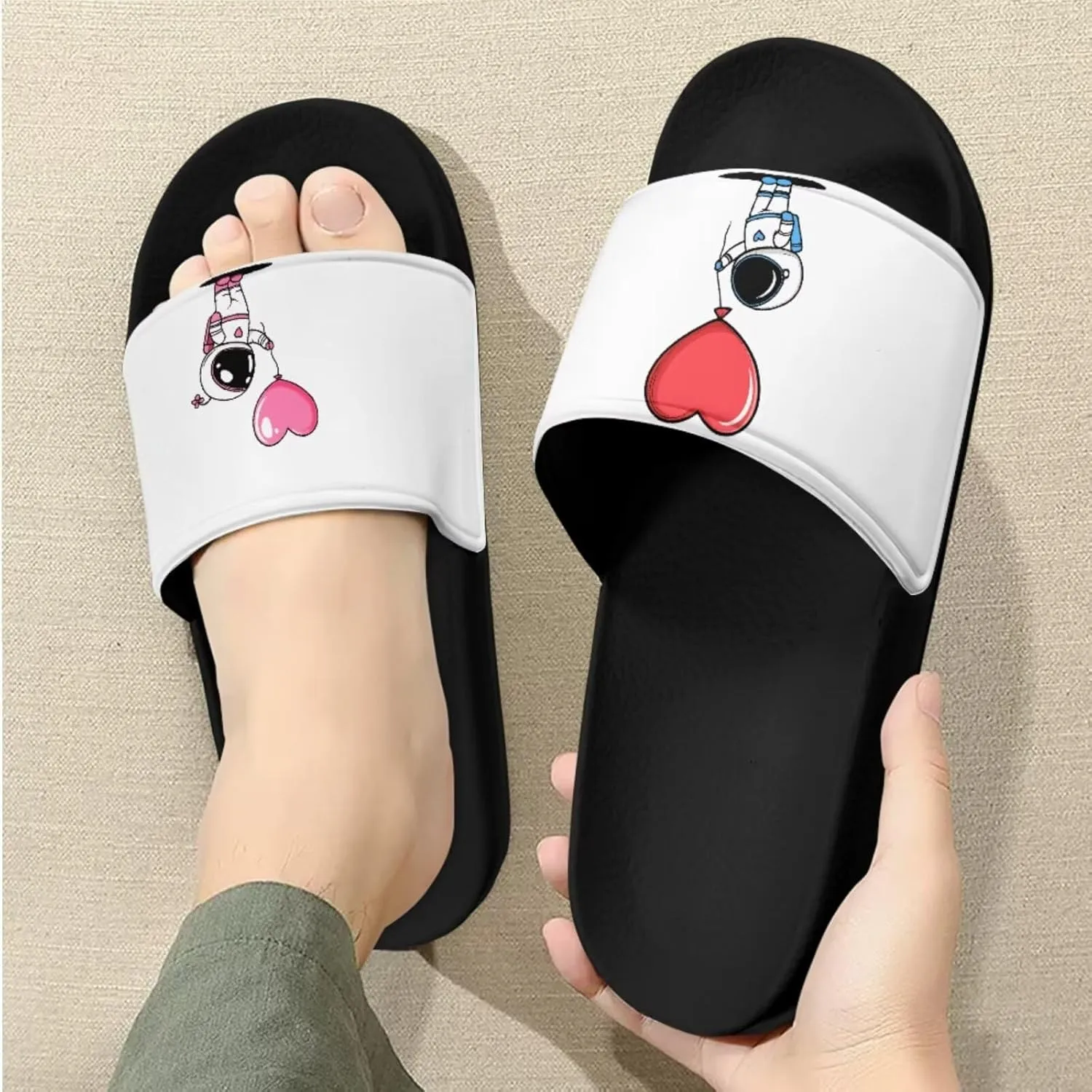 Slide Sandals Slippers for Women and Men, Cozy PU Uppers EVA Sole Non Slip Quick Drying Shower Shoes Bathroom Office